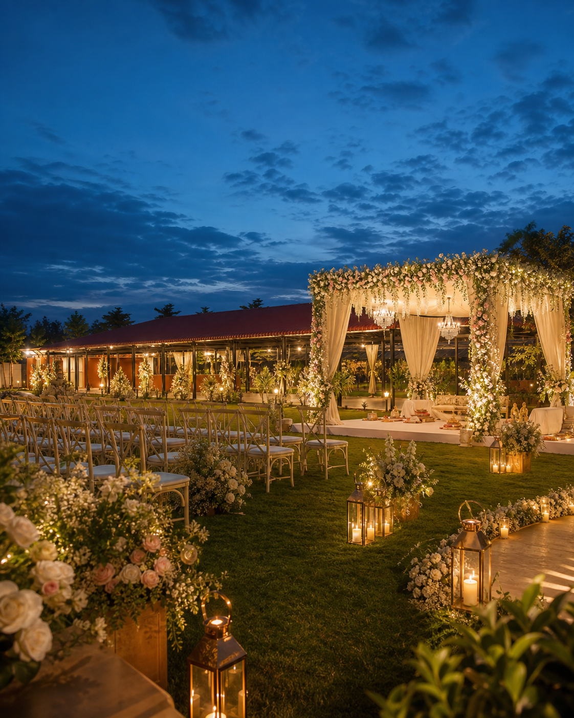 Outdoor wedding ceremony at Advaya Lawns